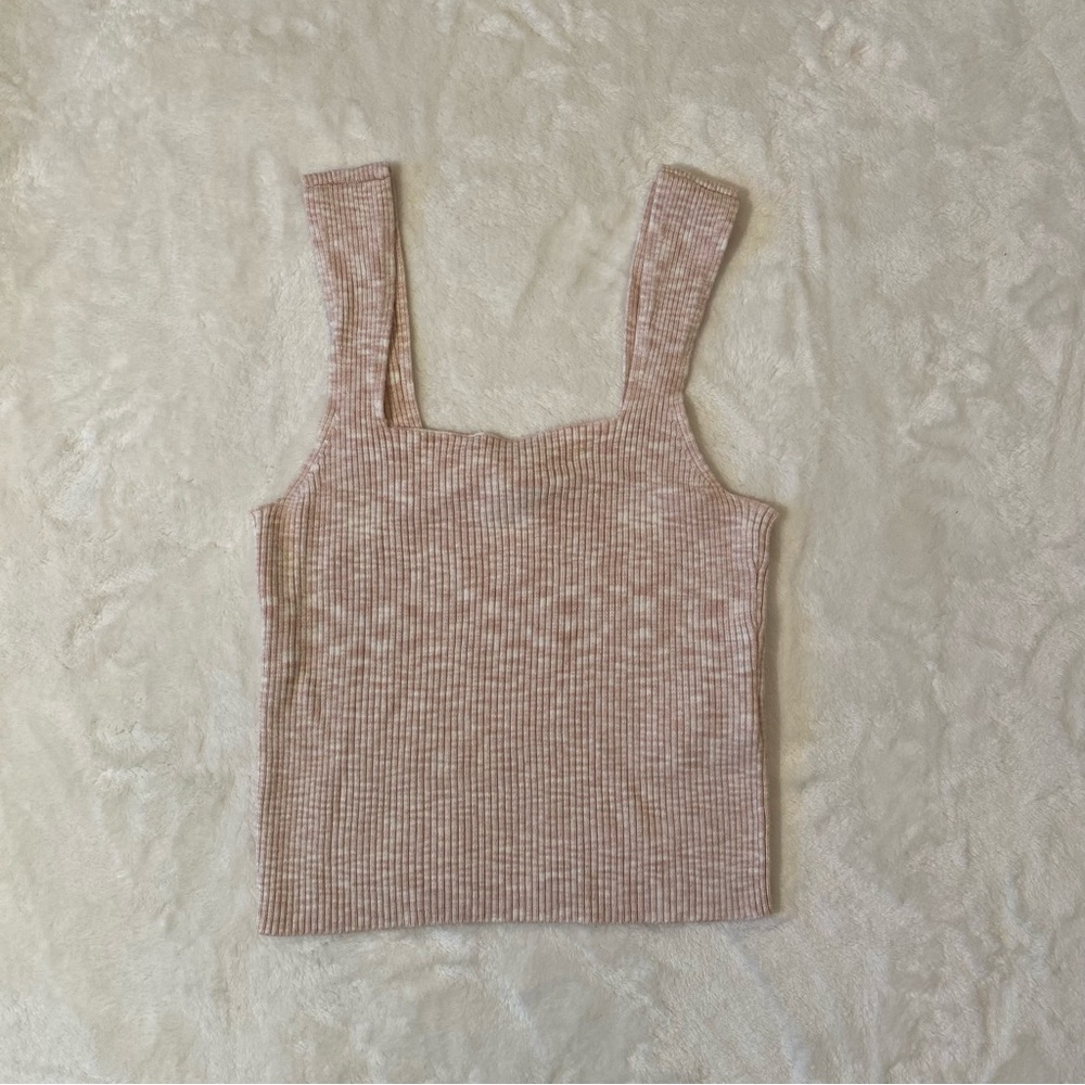 Abercrombie & Fitch Elevated Ribbed Knit Square-neck Pink White Tank Top Large